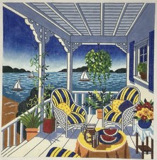 Vacation Veranda Seaside Needlepoint Canvas Hand Painted By Lee