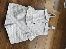 Janie And Jack Denim, Beige Ivory, Striped Romper Shorts Sleeveless Size 6