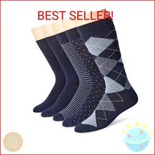 Amazon Essentials Men's Comfortable Patterned Cotton Crew Dress Socks, 5 Pairs,