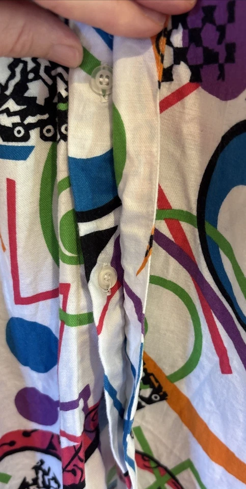 Esprit Sport Oversize Blouse Vintage Size Medium White with Colorful Print 1980s - Image 2 of 4