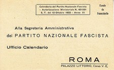  Cartolina - Segreteria Amministrativa del P.N.F. ufficio calendari Roma
