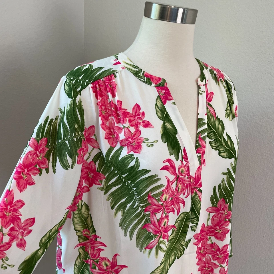 Curves 360 NYDJ Womens Large Tropical Floral Blouse Top 3/4 Sleeve Shirt - Image 2 of 4