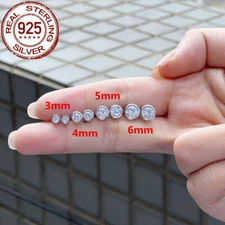 Women 925 Sterling Silver Round Cubic Zirconia Earrings Stud Bridal Jewelry Gift