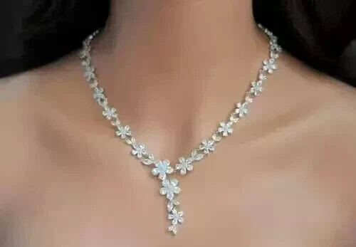 20Ct Pear Cut Lab Diamond Tennis Necklace in 14K White Gold Plated 18 Inch