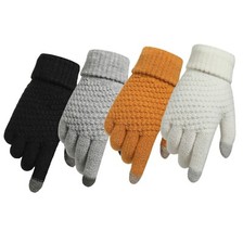 Men Solid Knitted Crochet Gloves Full Finger Thermal Touch Screen Driving Gloves