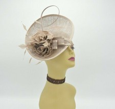 M8184 Taupe Kentucky Derby Church Wedding Easter Tea Party Sinamay Fascinator