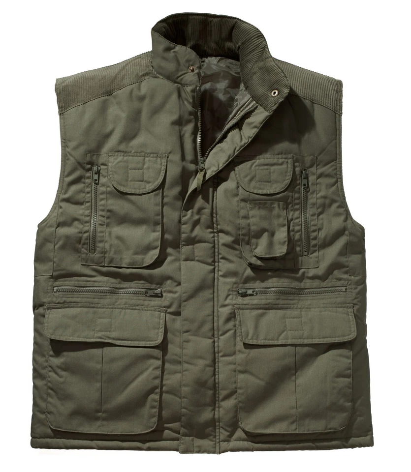 ELUTEX ABVERKAUF Winter Arbeitsweste Forest oliv geeignet als Fotoweste Anglerweste
