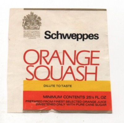 England - Vintage Label - Schweppes Ltd., London -  Orange Squash