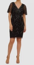 Papell Studio Women's Black Embellished Flutter-Sleeve Dress Size 2