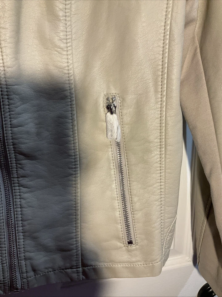 Kenneth Cole Reaction女式米色人造皮革拉链摩托车夹克/衬里 — 第 3/4 张图片