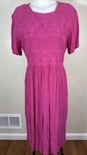 Vintage 220 Hickory Womens Dress Maxi Pink Small Guazy Cottagecore Short Sleeve