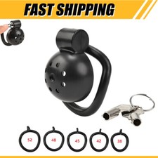 ABS Metal Short Push Button Black Male Chastity Cage - Includes 5 Rings Keys