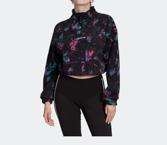 adidas Originals Cozy Polar Fleece Half Zip Women Cropped Sweater Top GC8753