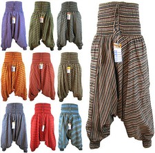 Women's Hippy Low Crotch Baggy Harem Stripy Yoga Elastic Nepalese Pant Trousers
