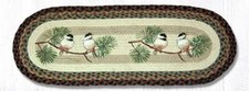Braided Jute Hand Stenciled Oval Table Runner. Earth Rugs. CHICKADEE. 13"X36"