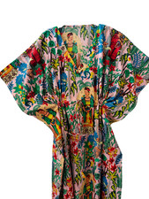 Women Hippie Cotton Summer Sleepwear Frida Printed Pink Long Maxi Caftan Dress