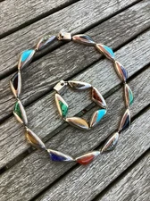 Vintage J Come Mexico Tc 38 970 Silver Chunky Inlay Mcm Cowgirl Tribal Necklace