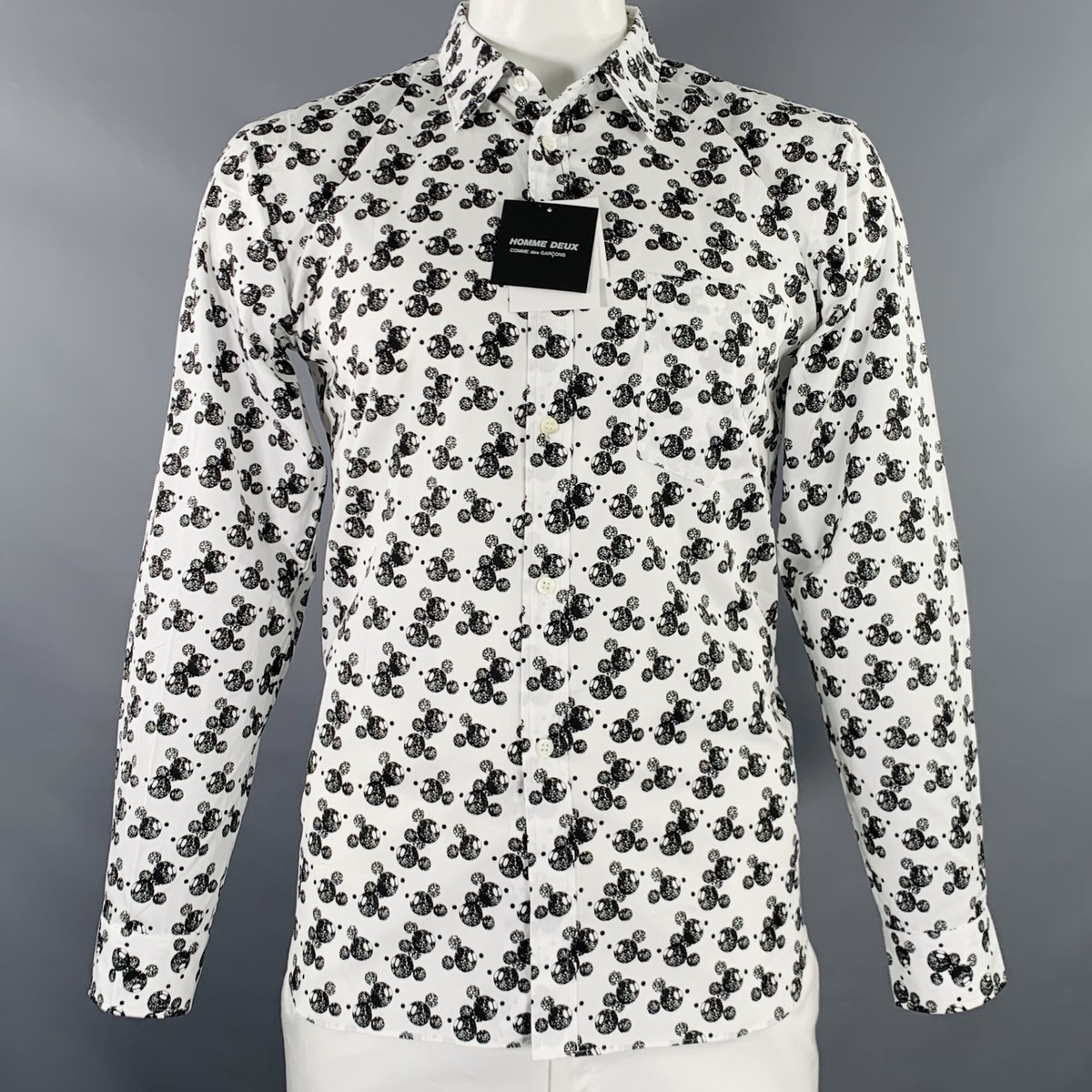COMME des GARCONS Taille L Mickey Mouse Blanc Coton Noir Chemise