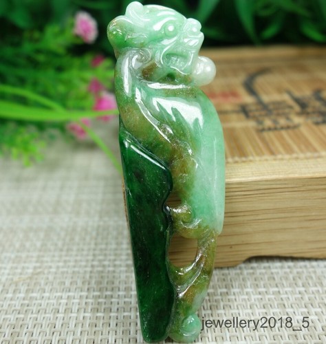 Certified Green+Yellow Burma 100% Natural A jadeite jade Pendant~Dragon 仿古龙 - Picture 3 of 11
