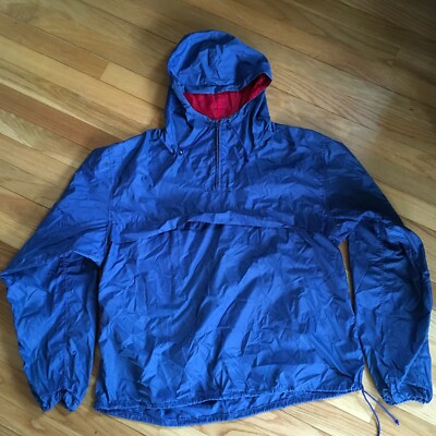VTG 70s Nylon Anorak Navy Blue Windbreaker General Zipper Rain Pocket Hood  L - Main Image