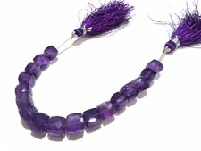 1 Strand Natural Amethyst 3D Cube Box Faceted 7-8mm Gemstone Loose Beads 7"inch