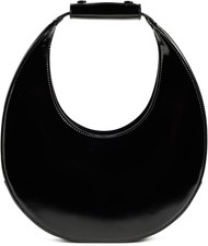 Staud Women Tote Bag Top Handle Patent  Leather Moon Handbag  Black One Size New