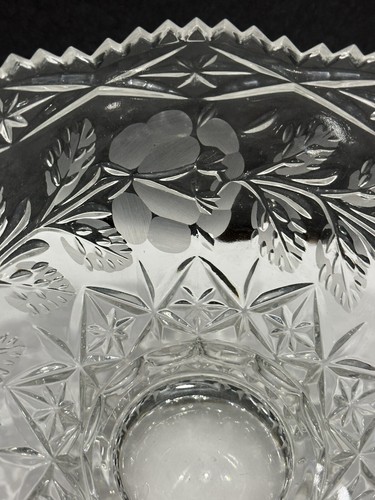Vintage Zajecar Yugoslavia 24% Lead Crystal Hand Cut Bowl Etched Roses 6”x 4.5” - Picture 7 of 10