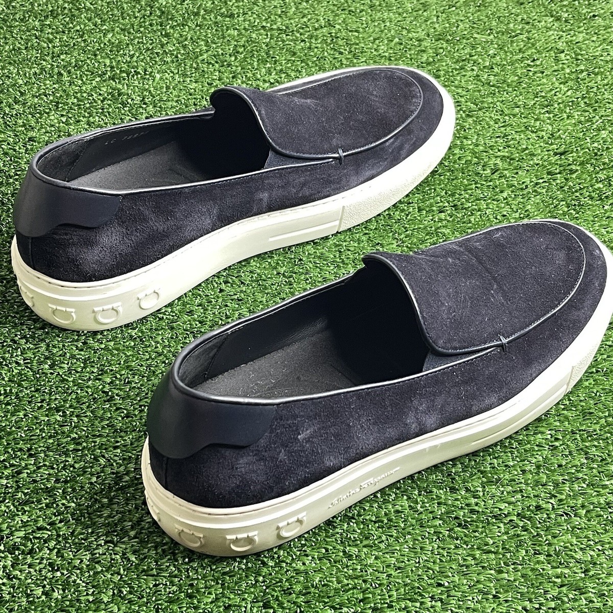 Ferragamo Blue Suede Leather Men\'s Dress Slip-on Driver Loafers Amazon.com | Ferragamo Genuine Parigi ECO Gancini Navy Blue  main image 3