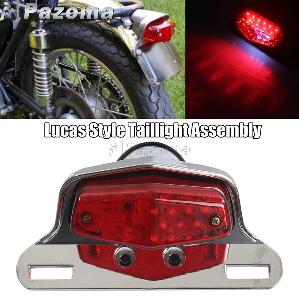 Conjunto de lámpara de luz trasera LED estilo Lucas para Harley Bobber Honda Yamaha Suzuki Foto 2 de 4