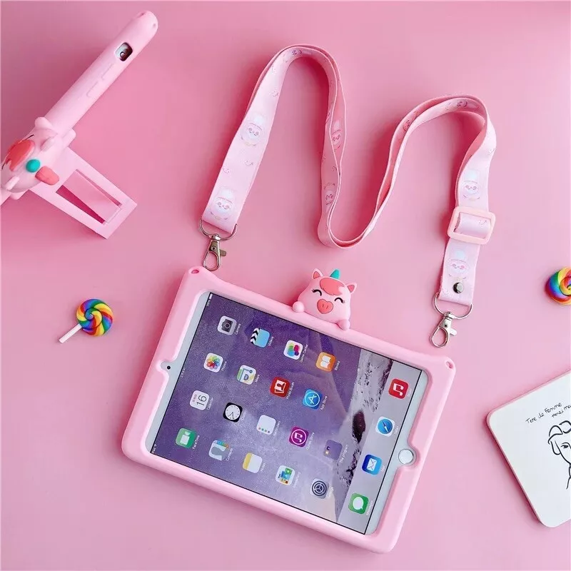 Cute kids Apple iPad 10.2 silicon case w/strap. Brand New. Pink unicorn  design.