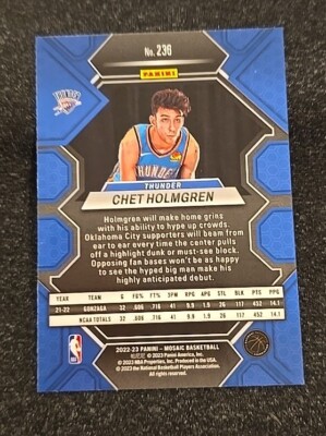 2022-23 Panini Mosaic Chet Holmgren RC #236 Base Rookie Thunder