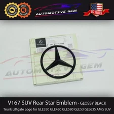 For V167 Mercedes AMG GLE350/530 63 GLOSS BLACK Star Emblem Rear Trunk Lid Badge