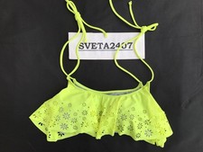 NWT Victoria's Secret PINK Bikini Laser Cut Padded Flounce Neon Yellow Top Sz XS