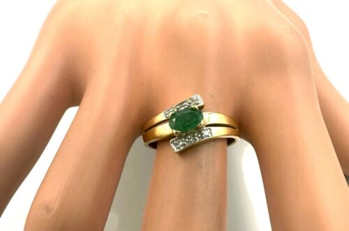 MAGNIFIQUE BAGUE OR 18 CARATS - Emeraude et diamants 0,06 carat - 3,15 g - Picture 3 of 4