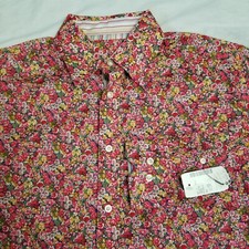 Robert Graham Shirt Red Pink Floral Flower Print Flip Cuff Button Up Mens Medium
