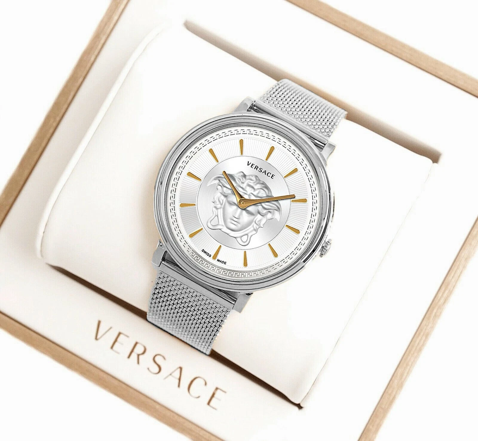 Versace orologio da donna orologio da polso VE8102019 V CIRCLE IP argento SWISS MADE nuovo