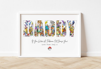 Personalisierte Pokemon Drucke Papa Papa Vatertag Geschenk für Ihn Opa Superheld