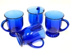 Set of 4 Vintage Anchor Hocking Cobalt Blue Glass 5" Footed 16 oz Coffee Mug USA