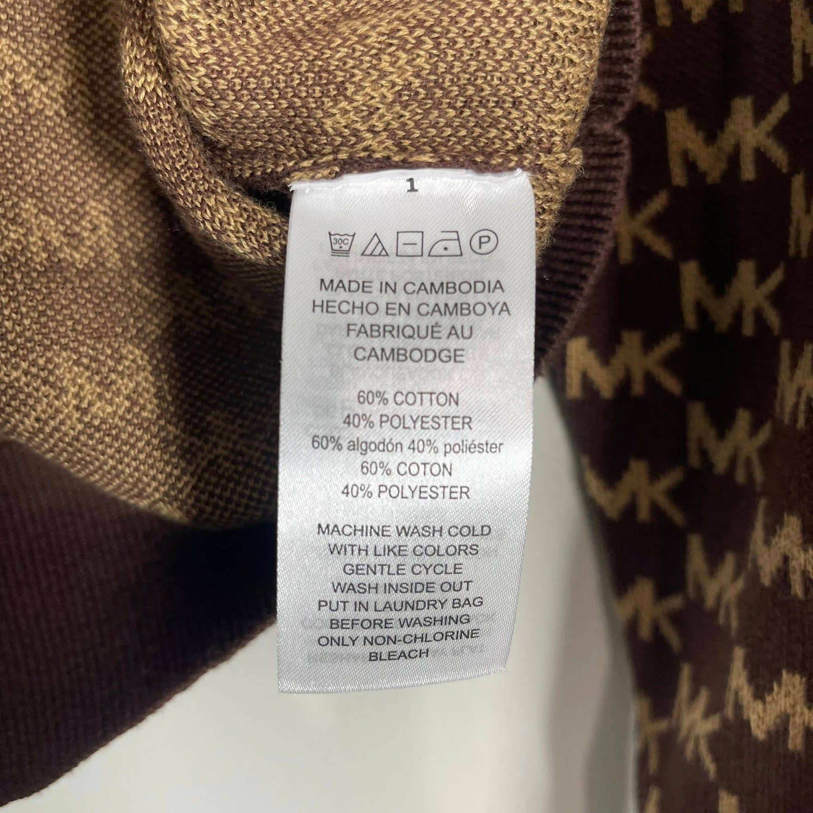 Michael Kors Knit Top Logo Sweater Womens XS Brown Tan Gold Old Money Dressy thumbnail 7