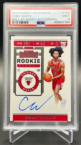 2019-20 Panini Contenders Coby White Auto PSA 9 MINT RC Rookie Ticket #140