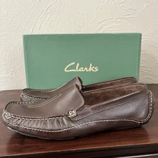 Clarks England Mansell Casual Slip On Moccasin Loafers Brown Leather Mens 10
