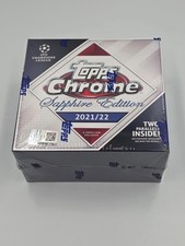 2021-22 Topps Chrome UEFA Champions League Sapphire Sealed Hobby Box In Hand