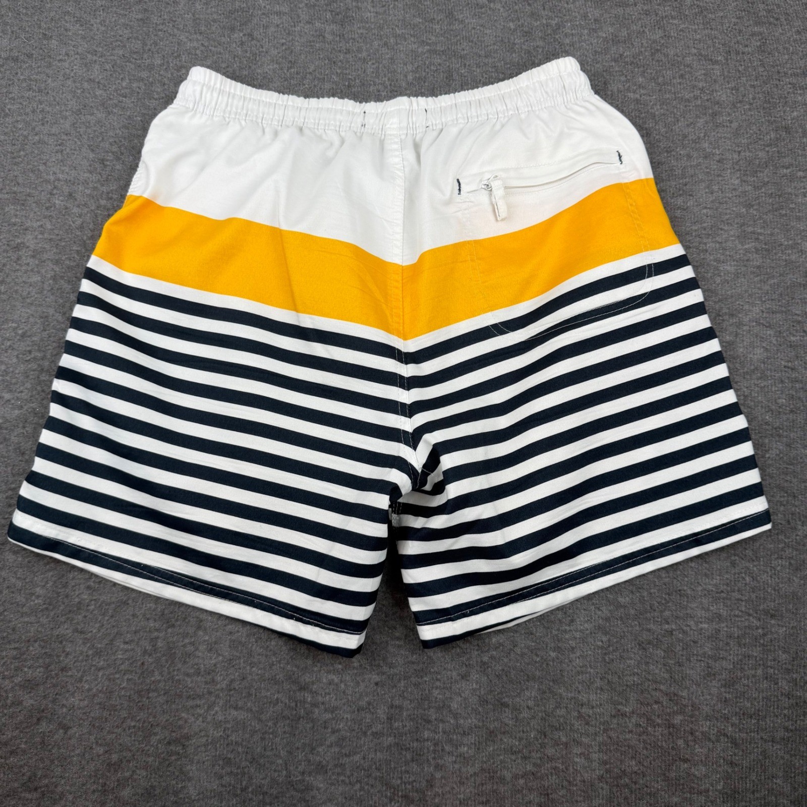 Original Penguin Swim Trunks Mens Medium White Yellow Navy Striped Colorblock image 10