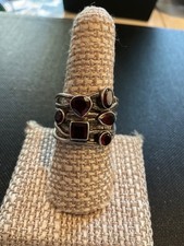 Elegant 925 Sterling Silver Natural Garnet Multi Shape Stones Ring Size 8.5