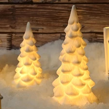 White Ceramic Christmas Trees, 2Pcs Light up Porcelain Christmas Tree, Matte Whi