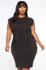 Fashion Nova Dress Lace Up Corset Style Black Midi Size 1X
