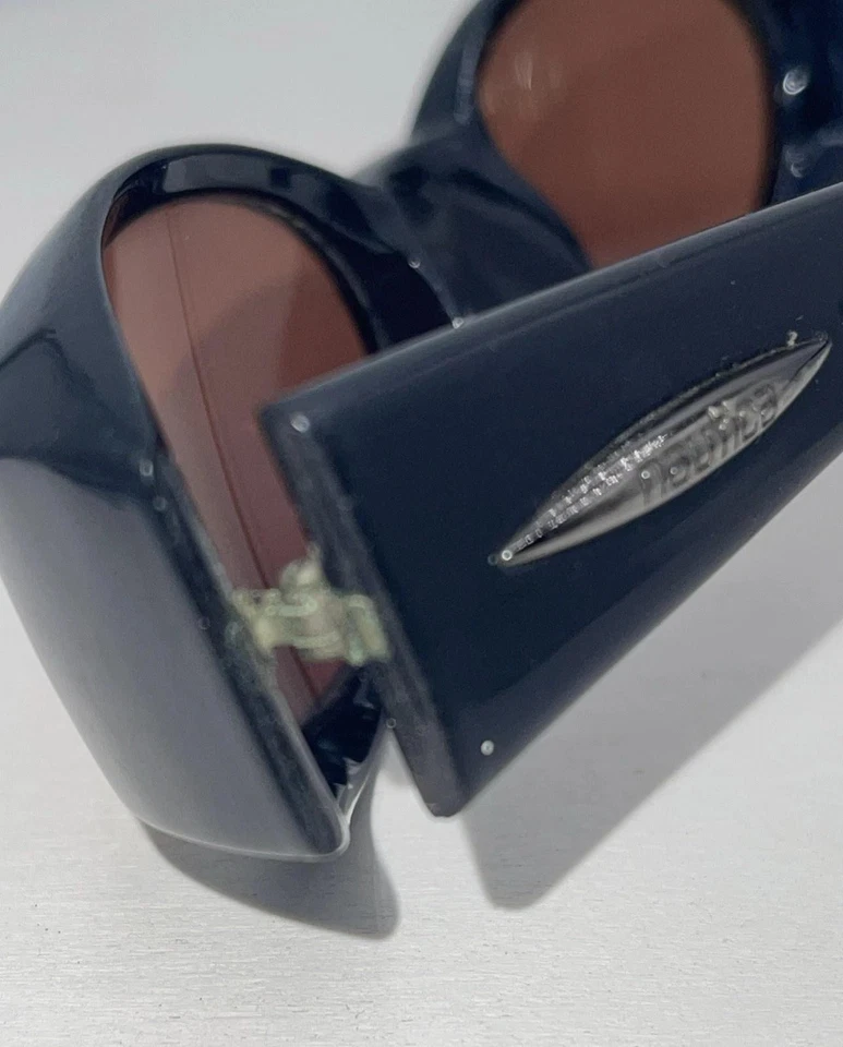 Nautica 太阳镜男式黑色椭圆形猫眼包棕色镜片标志牌 Y2K — 第 2/4 张图片