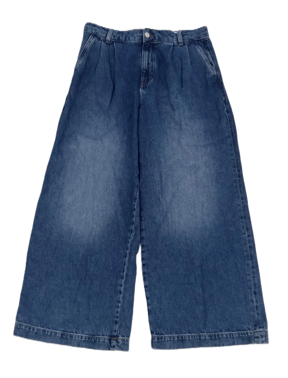 Per Una Women's Jeans Medium Indigo Denim Wide High Rise Pleat Waist Pockets new
