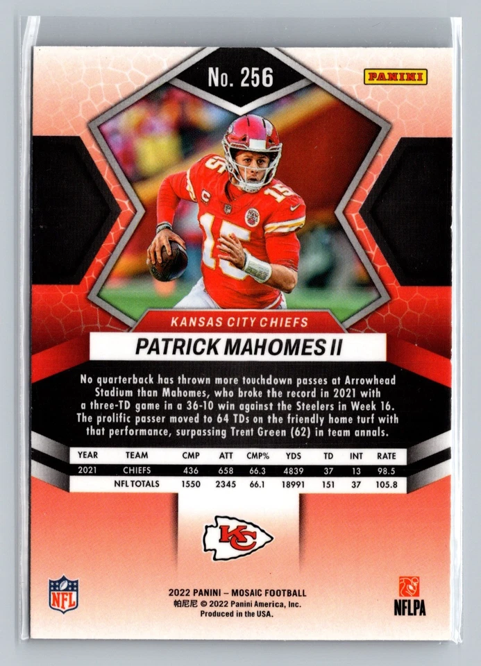 2022 Panini Mosaic PATRICK MAHOMES NATIONAL PRIDE #256 Kansas City Chiefs - Image 2 of 3