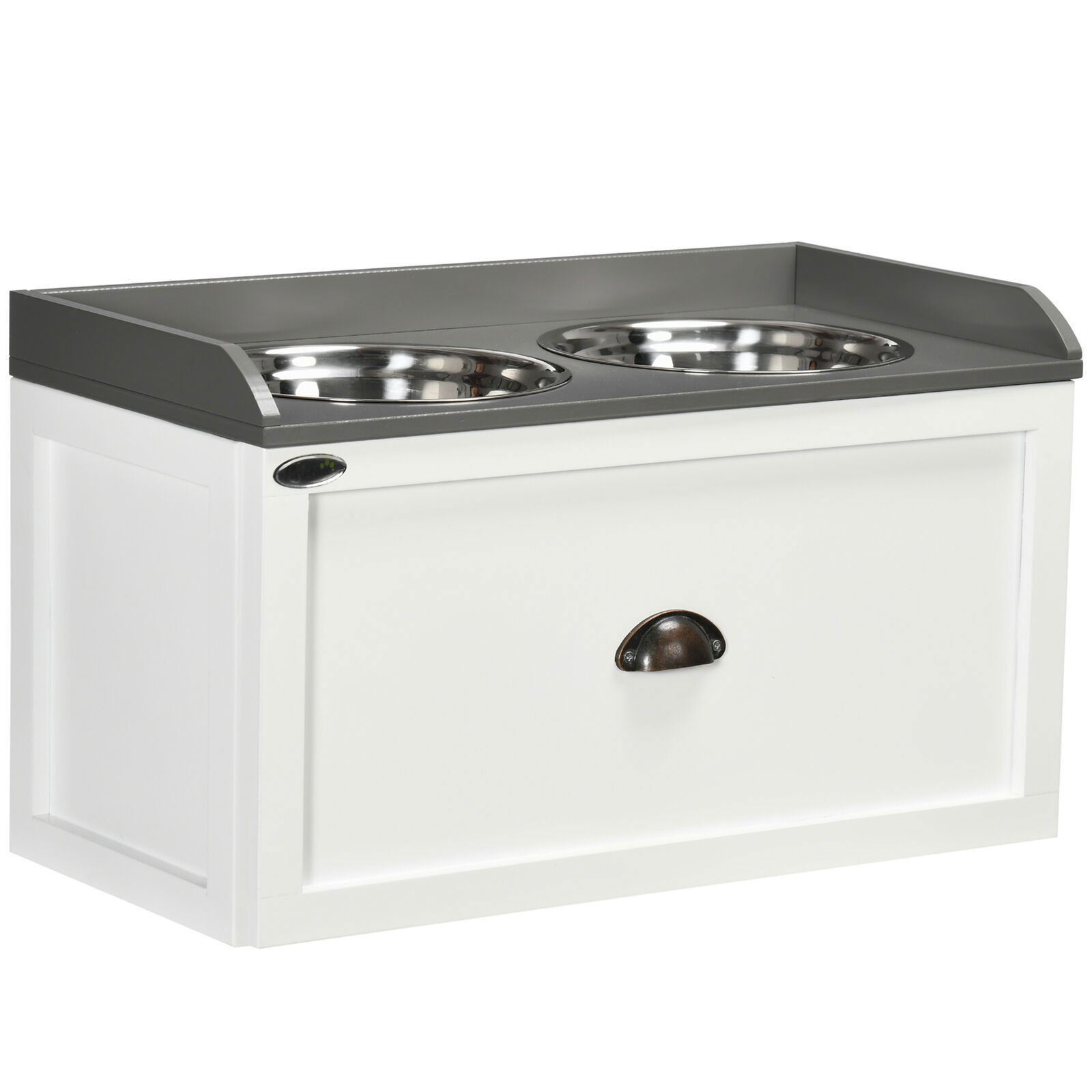 Elevated Dog Bowls Raised Pet Feeding Station w/ 2 Stainless Steel Bowls Drawer